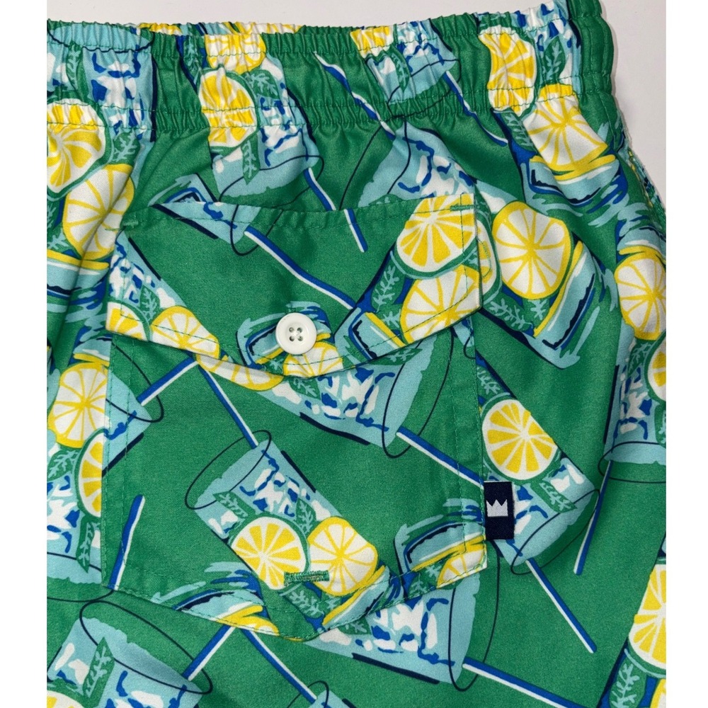 Crown Ivy Men's Swim Trunks Green Lemonade Drink Print Elastic W/ Drawstring XL - Picture 5 of 8